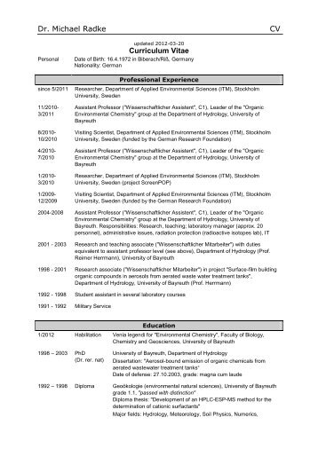 Dr. Michael Radke CV Curriculum Vitae - ITM