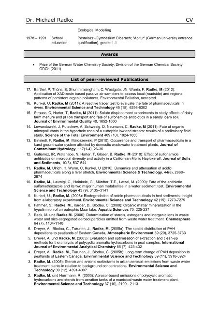 Dr. Michael Radke CV Curriculum Vitae - ITM