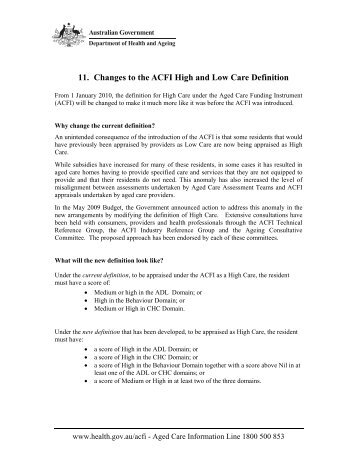 11. Changes to the ACFI High and Low Care Definition