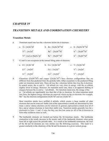 chapter 19 transition metals and coordination chemistry