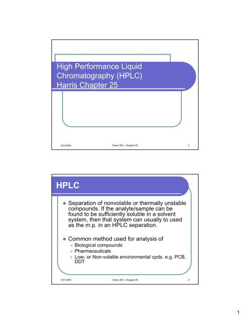 High Performance Liquid Chromatography (HPLC) Harris Chapter 25