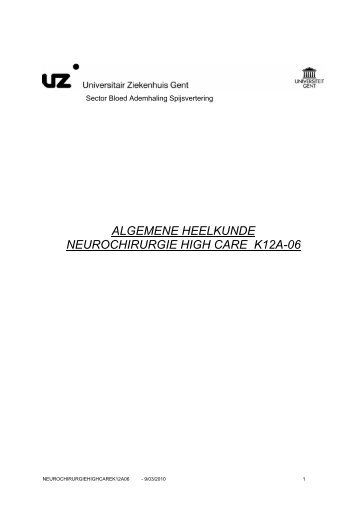 algemene heelkunde neurochirurgie high care k12a-06 - UZ Gent