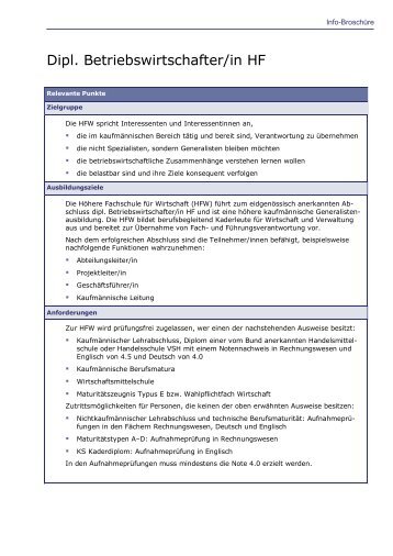 Info-Broschüre Betriebswirtschafter FH - Marketing.ch