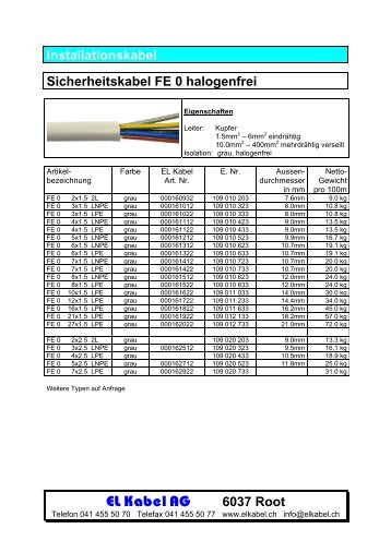 Installationskabel Sicherheitskabel FE halogenfrei - EL Kabel AG