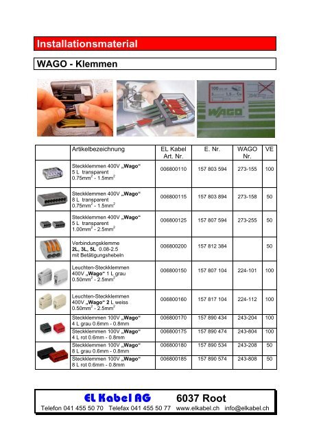 Installationsmaterial WAGO - Klemmen - EL Kabel AG