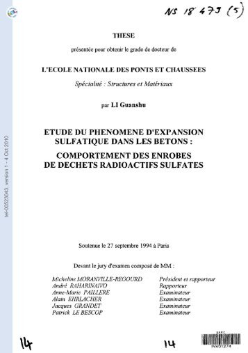 Etude du phénomène de l'expansion sulfatique dans les bétons ...