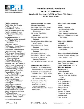 PMI Educational Foundation 2011 List of Donors - Project ...