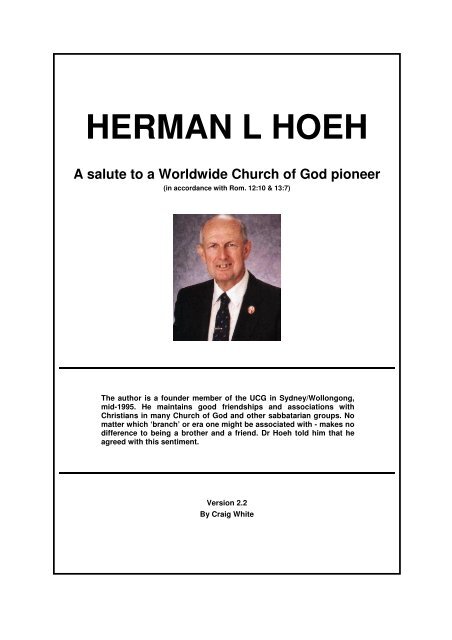 Herman L Hoeh: Salute to a Pioneer (article - Origin of Nations