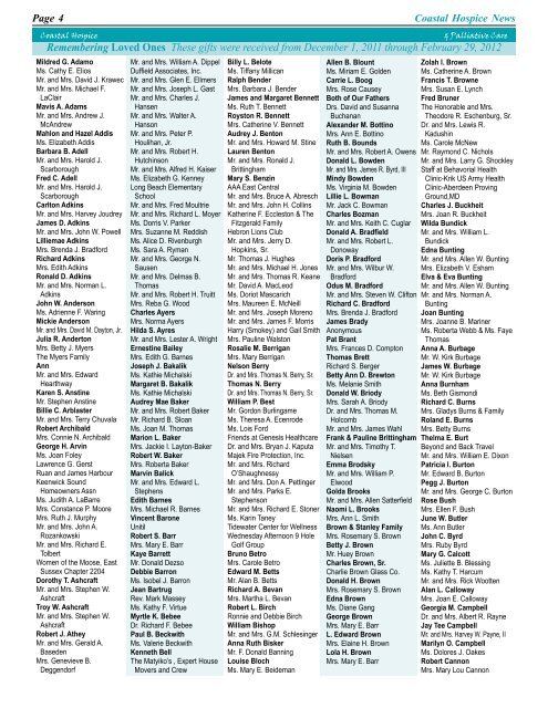 Remembering Loved Ones These gifts were  - Coastal Hospice