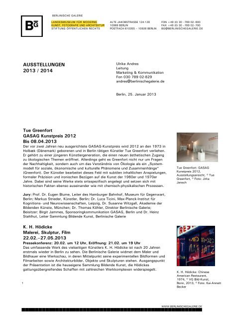 Ausstellungsvorschau 2013 - Berlinische Galerie