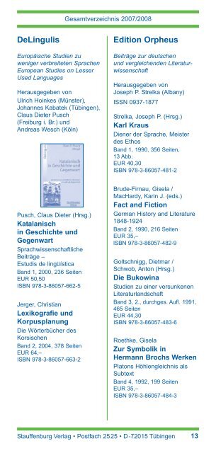 25 Jahre - Stauffenburg Verlag