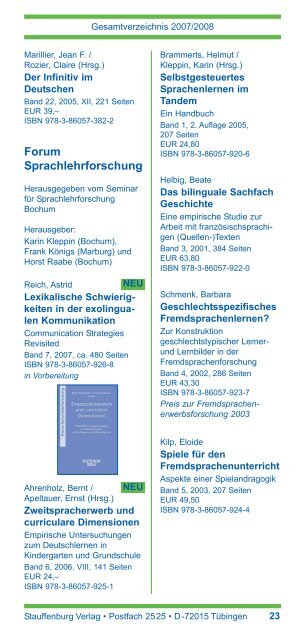 25 Jahre - Stauffenburg Verlag