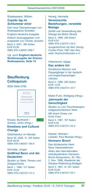 25 Jahre - Stauffenburg Verlag