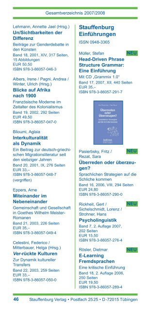 25 Jahre - Stauffenburg Verlag