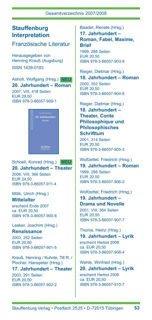 25 Jahre - Stauffenburg Verlag