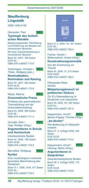 25 Jahre - Stauffenburg Verlag