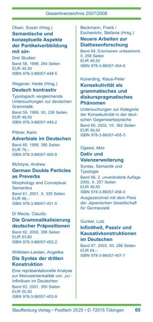 25 Jahre - Stauffenburg Verlag