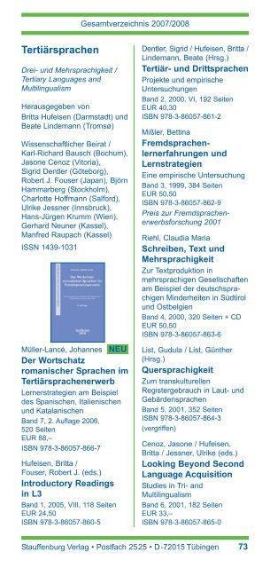 25 Jahre - Stauffenburg Verlag