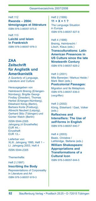 25 Jahre - Stauffenburg Verlag