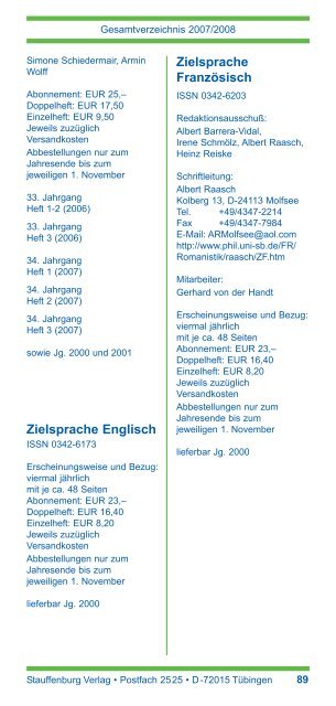 25 Jahre - Stauffenburg Verlag