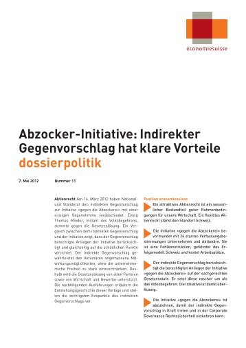 Abzocker-Initiative: Indirekter Gegenvorschlag hat klare Vorteile ...