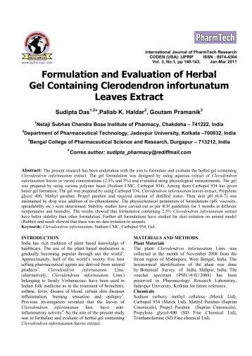 Formulation and Evaluation of Herbal Gel Containing Clerodendron ...