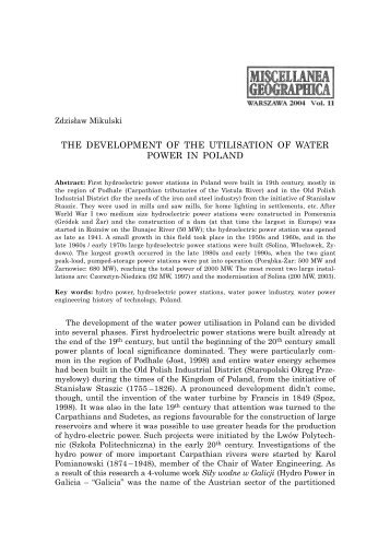 the development of the utilisation of water power in poland