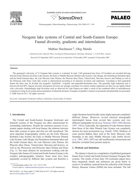 Neogene lake systems of Central and South-Eastern Europe ...