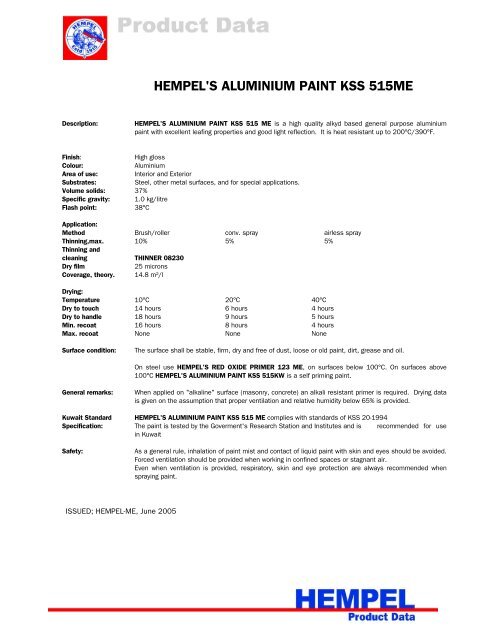 HEMPEL'S ALUMINIUM PAINT KSS 515ME