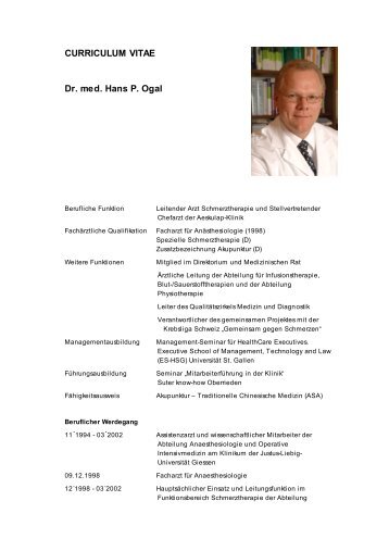 CURRICULUM VITAE Dr. med. Hans P. Ogal