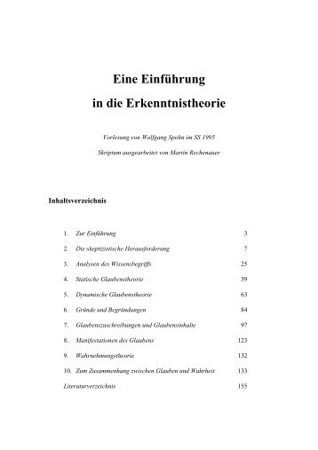 Eine Einführung in die Erkenntnistheorie - Universität Konstanz