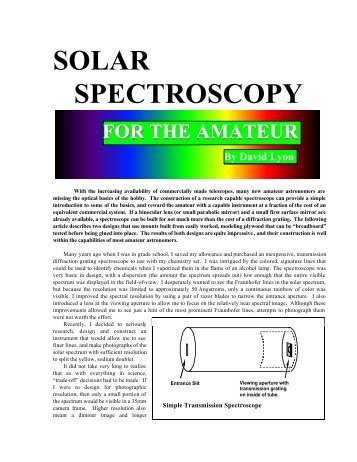 solar spectroscopy for the amateur - SpectroHelioScope