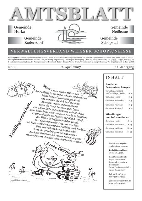 Amtsblatt Nr 4 Vom 2 April 07 Gemeinde Kodersdorf