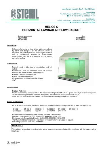 helios c horizontal laminar airflow cabinet - Angelantoni Industrie spa