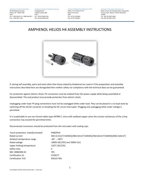 Amphenol Helios H4 Assembly Instructions Tritec