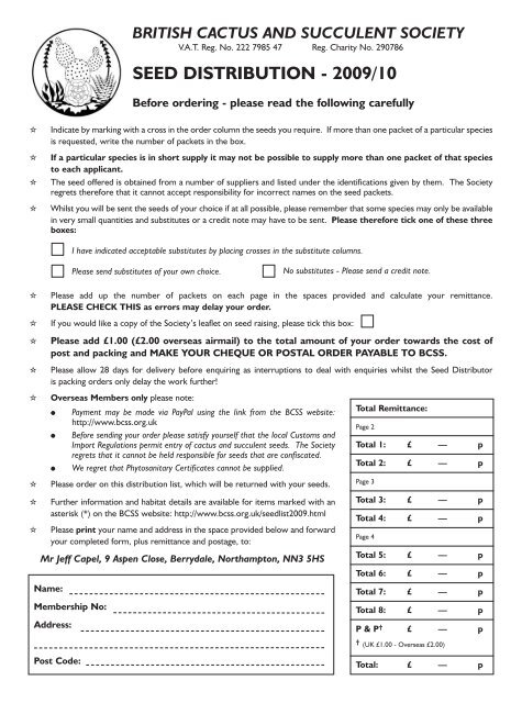 Seed List 2009 - British Cactus & Succulent Society