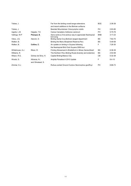 NeoBirding index vols 1-9 - Neotropical Bird Club