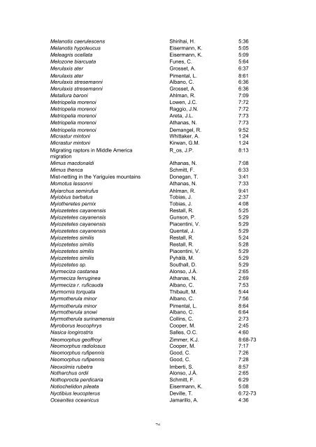 NeoBirding index vols 1-9 - Neotropical Bird Club