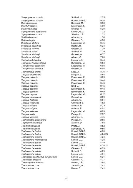 NeoBirding index vols 1-9 - Neotropical Bird Club