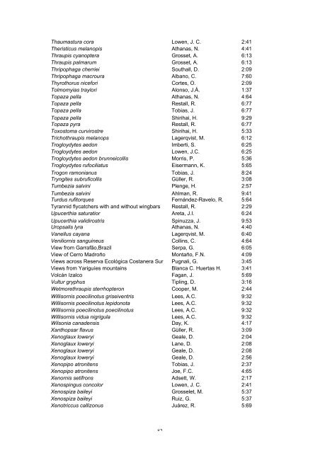 NeoBirding index vols 1-9 - Neotropical Bird Club