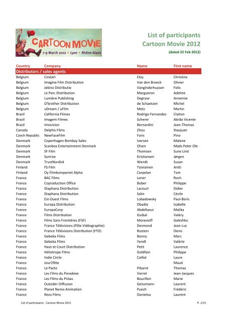 List Of Participants Cartoon Movie 2012