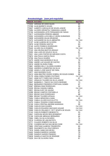 NOTA Anestesiologia (sem pré-requisito)