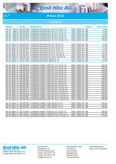 Preise 2012 - Emil Hitz AG