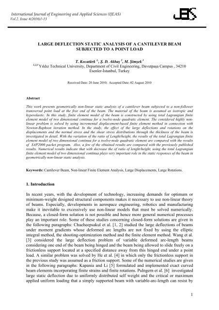 Large deflection static analysis of a cantilever beam - International ...