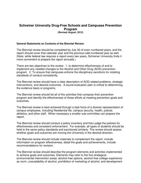 Schreiner University Drug-Free Schools and Campuses Prevention ...