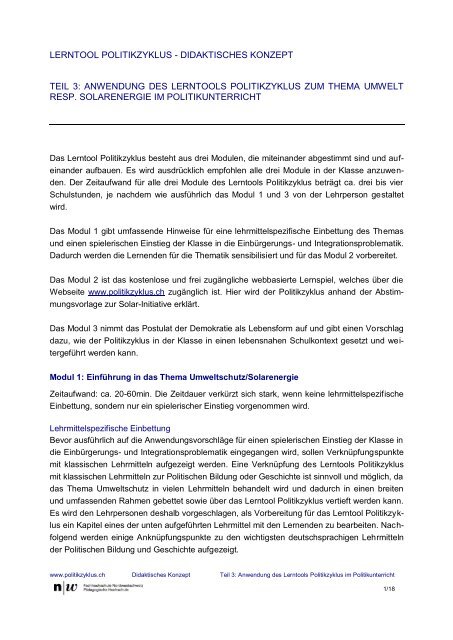 Lerntool Politikzyklus Didaktisches Konzept