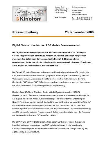 Digital Cinema: Kinoton und XDC starten Zusammenarbeit