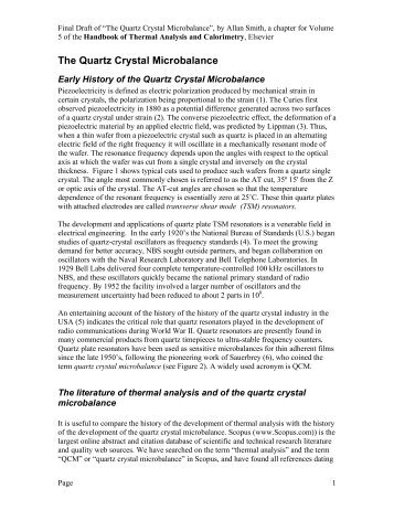 The Quartz Crystal Microbalance - Masscal Corporation