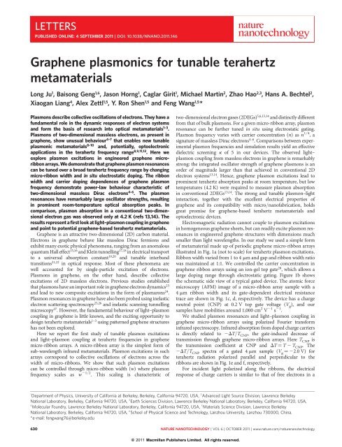 Graphene plasmonics for tunable terahertz metamaterials - Physics