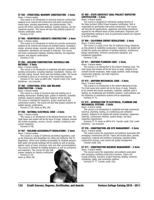 2011 General CataloG & announCement of Courses - Ventura College